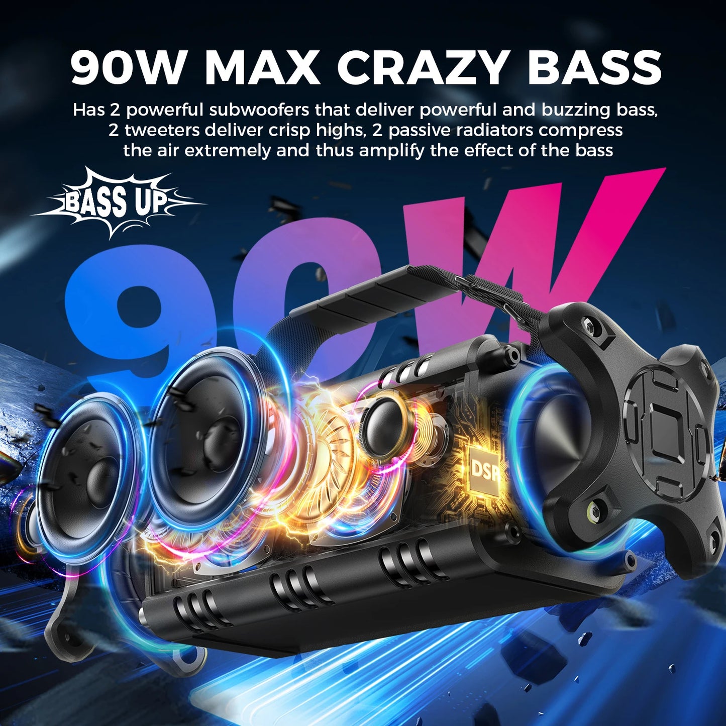 W-KING D8 Bluetooth Speaker, 50W RMS IPX6 Waterproof Loud Speakers Bluetooth Wireless, Large Outdoor Portable Party Box for Home, Outdoor, Beach, Swimming Pool