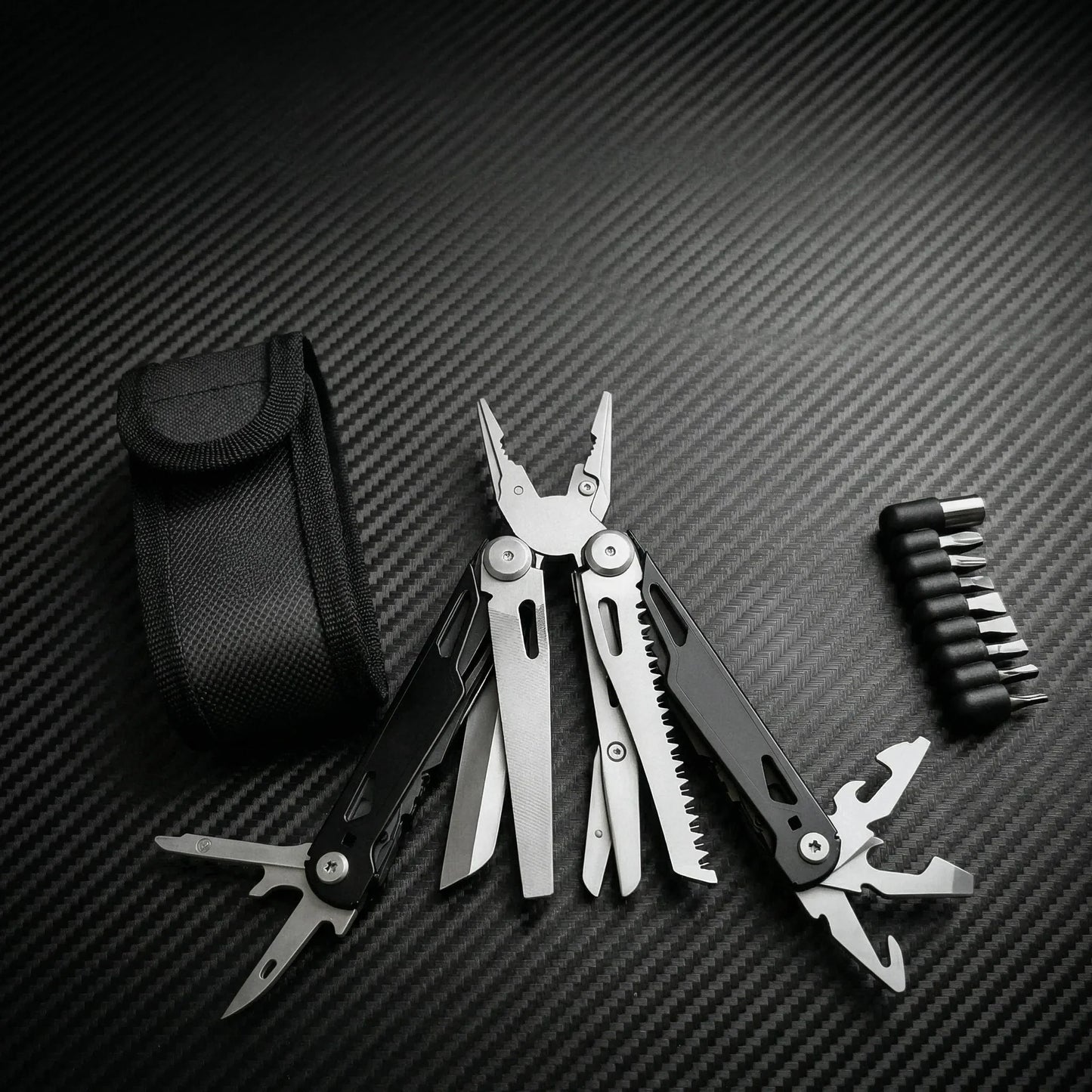 27 in 1 Multitool Pliers - Stainless Steel Survival Tool with Screwdriver/Saw/Spring Scissors for Camping, Fishing, Hiking (Nylo