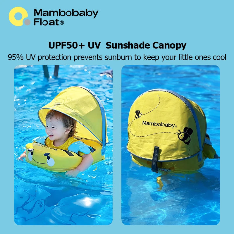 Mambobaby Float with Crotch Support 98% UV Protection Canopy Skin-friendly Baby Swim Ring Toddler Pool Float Infant Swim Circle