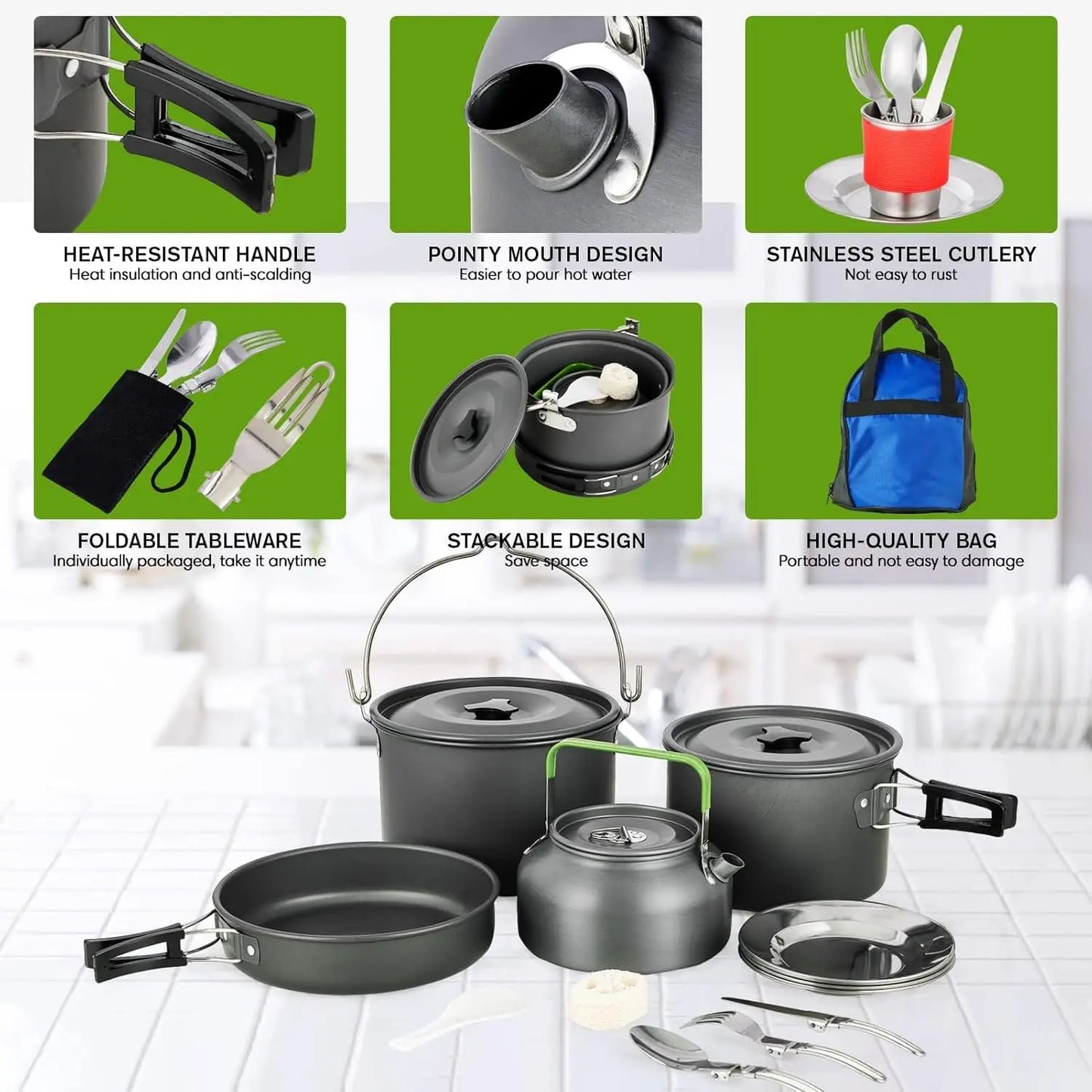 Camping Cookware Set - 37 PCs, Large Size Hanging Pot with Camping Pots and Pans, Camp Cooking Set