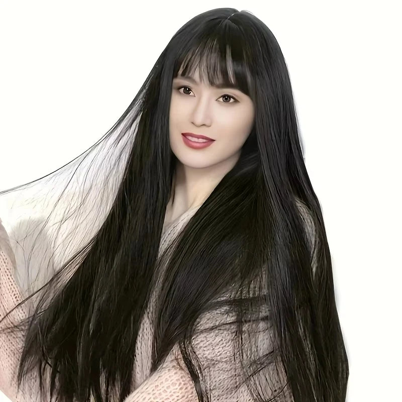 Black Long Straight Hair Synthetic Wig for Halloween Party Cosplay Wig for Daily Use, High-Temperature Hair Accessory Wig