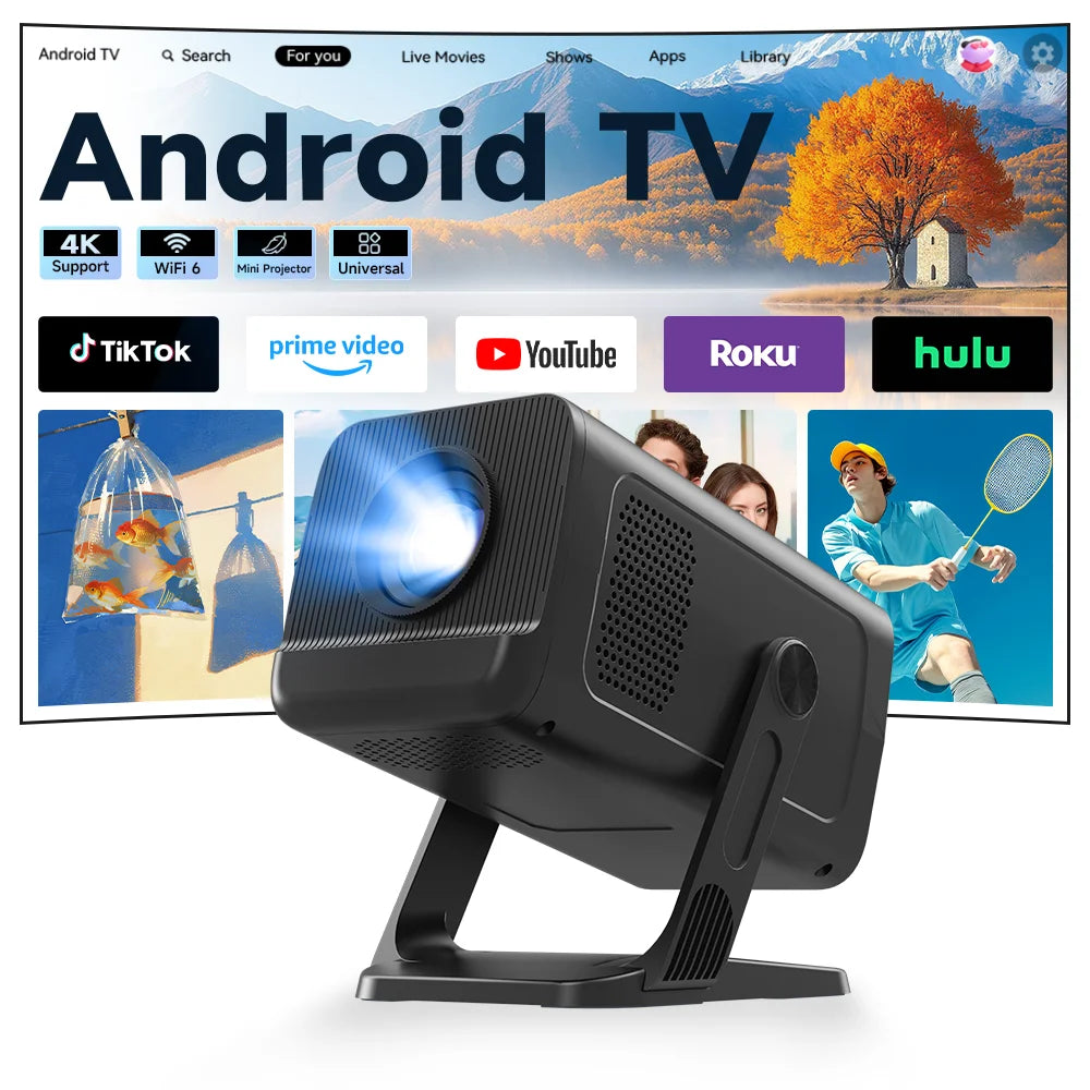 LYNCast Smart Projector with Android 14.0 & WiFi 6, 4K Support, Wireless Screen Mirroring X1, Perfect for TV Series, Movies, Gaming, Anime, Sports, K-Dramas, Concerts
