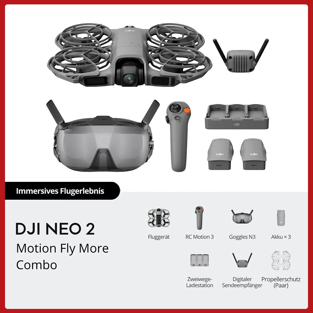 DJI Neo 2 Motion Fly More Combo With RC Motion 3 & Goggles N3 Neo 2 DJI Camera Drones Stable Transmission With Digital Transceiver FPV Flying 4K Drone for Beginners With 3x Batteries