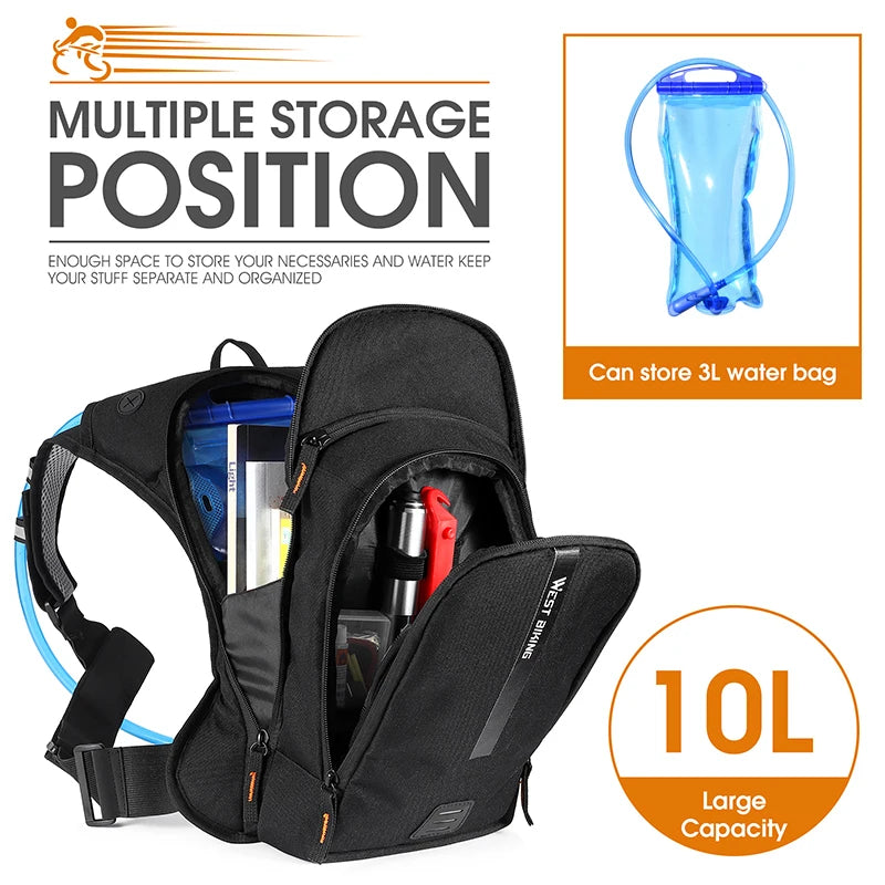 10L Cycling Hydration Backpack Ergonomic Cross Harness Climbing Hiking Outdoor Sport Travel Reflective Backpack