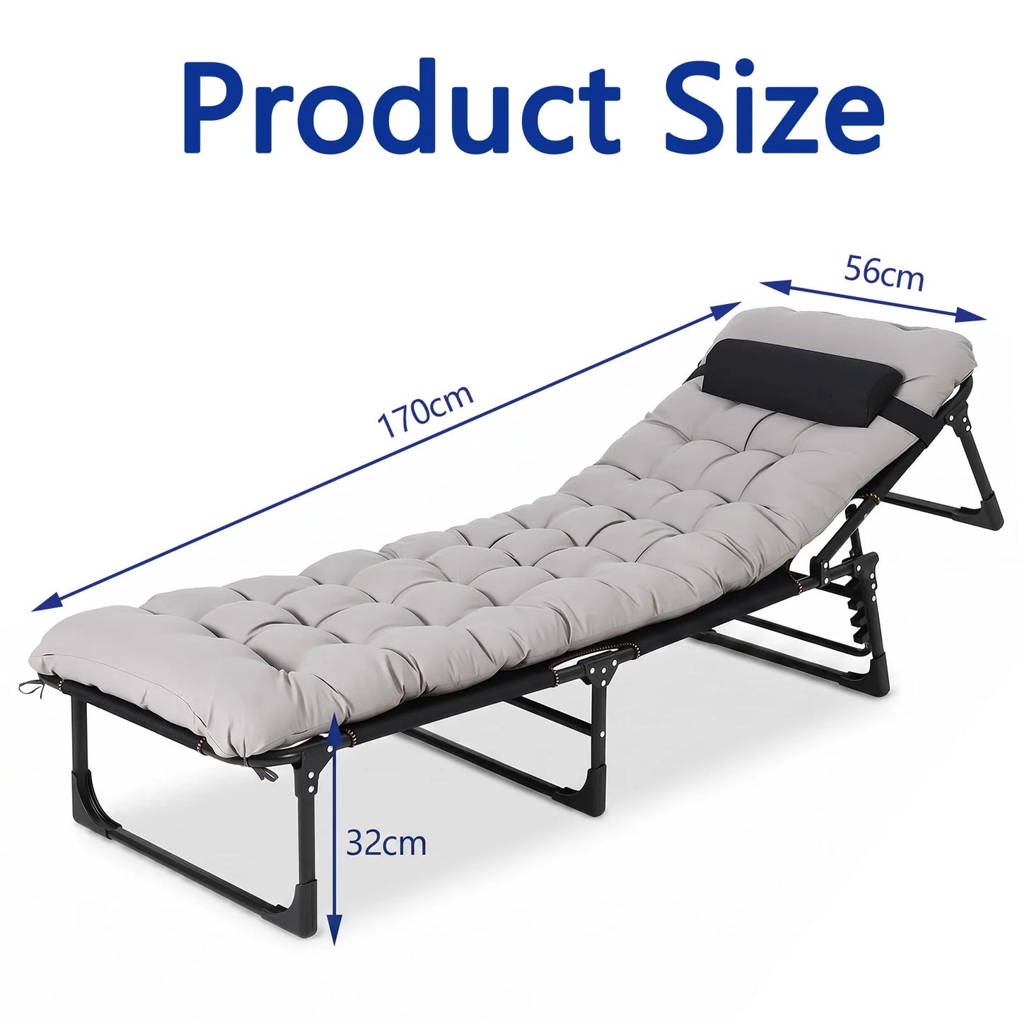 170/190/200cm Foldable Camping Cot For Adults With Mattress & Pillow, 5-Position Adjustable Portable Guest Bed, 400lb Capacity