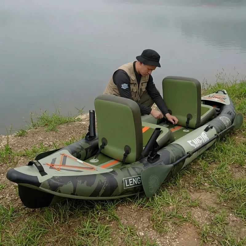 2-Person Inflatable bonito kayak Complete 12'*41" *6" with Paddle & Rod Holders Adjustable Seats and Carry Handle