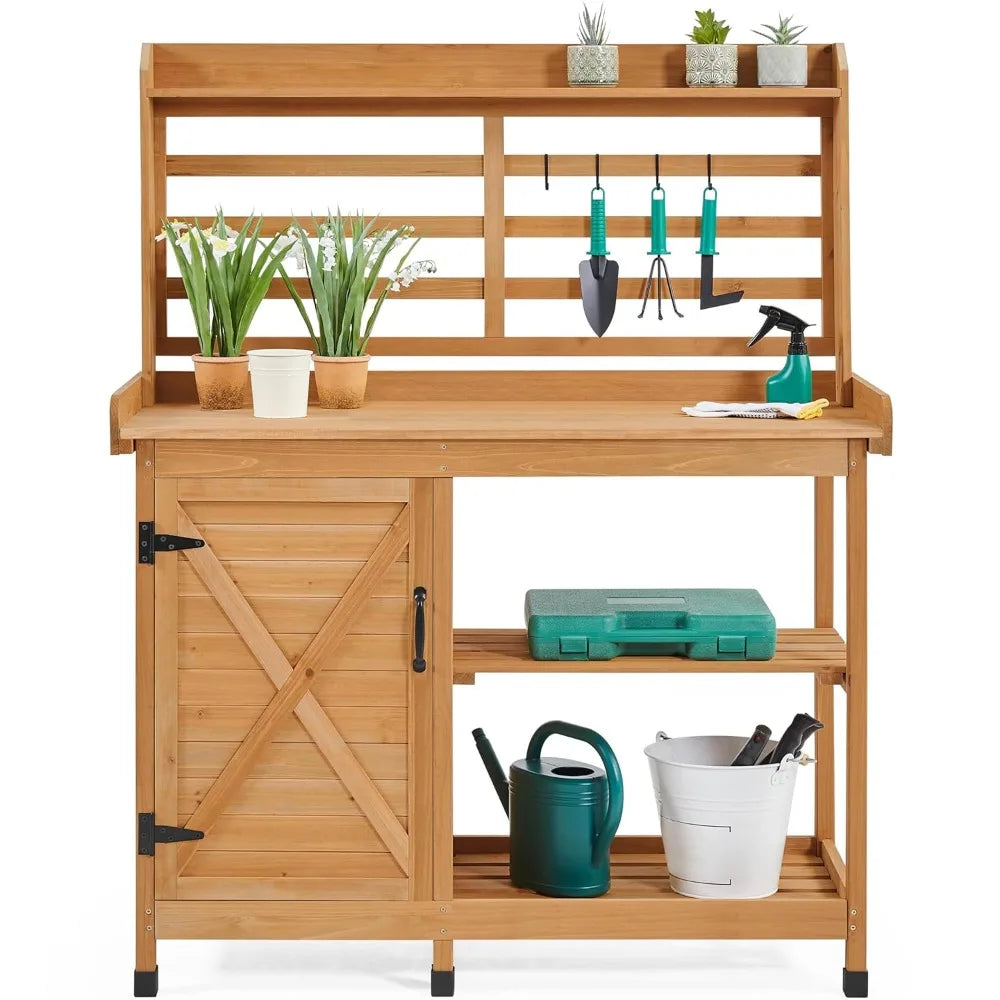 Outdoor Potting Bench, Large Horticulture Work Table Workstation with Storage Cabinet Shelf & Planting Working, Customized