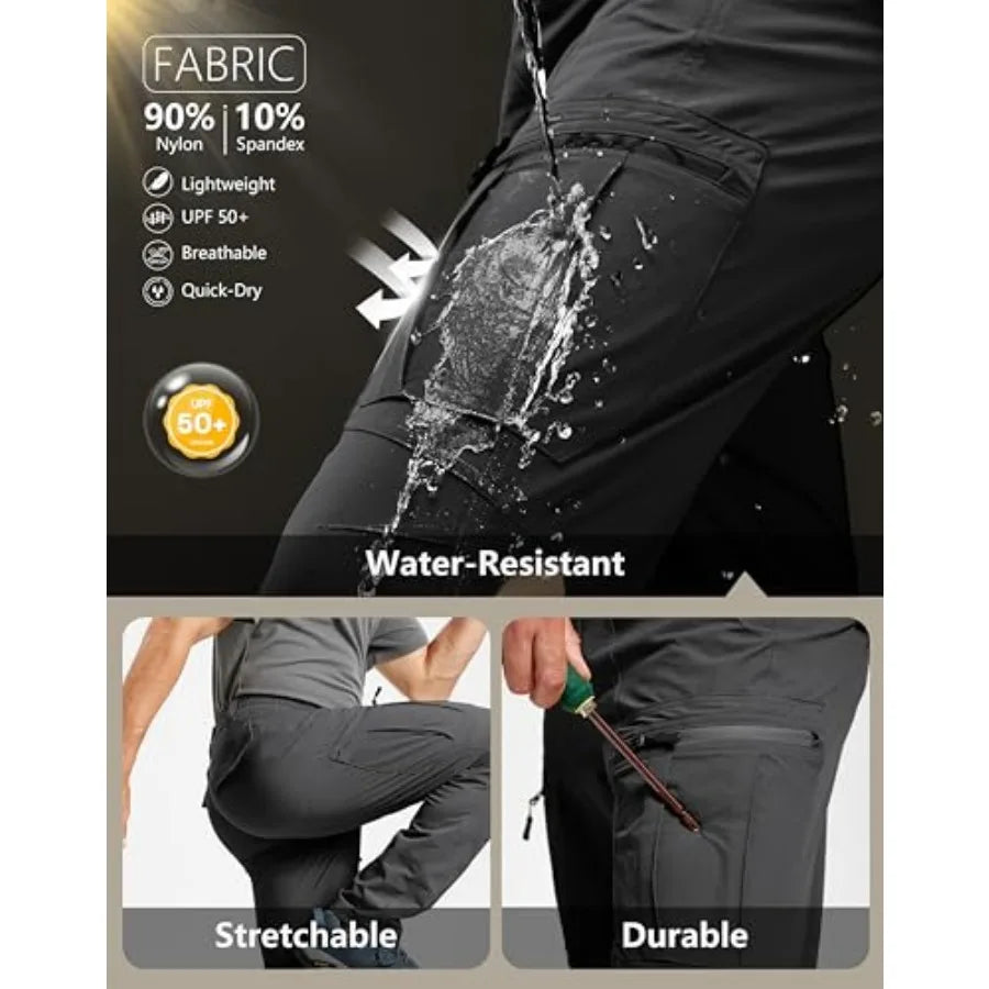 Men's Hiking Pants Lightweight Waterproof Nylon Cargo Work Pants Quick Dry Stretch Travel Fishing Pants 6 Pockets