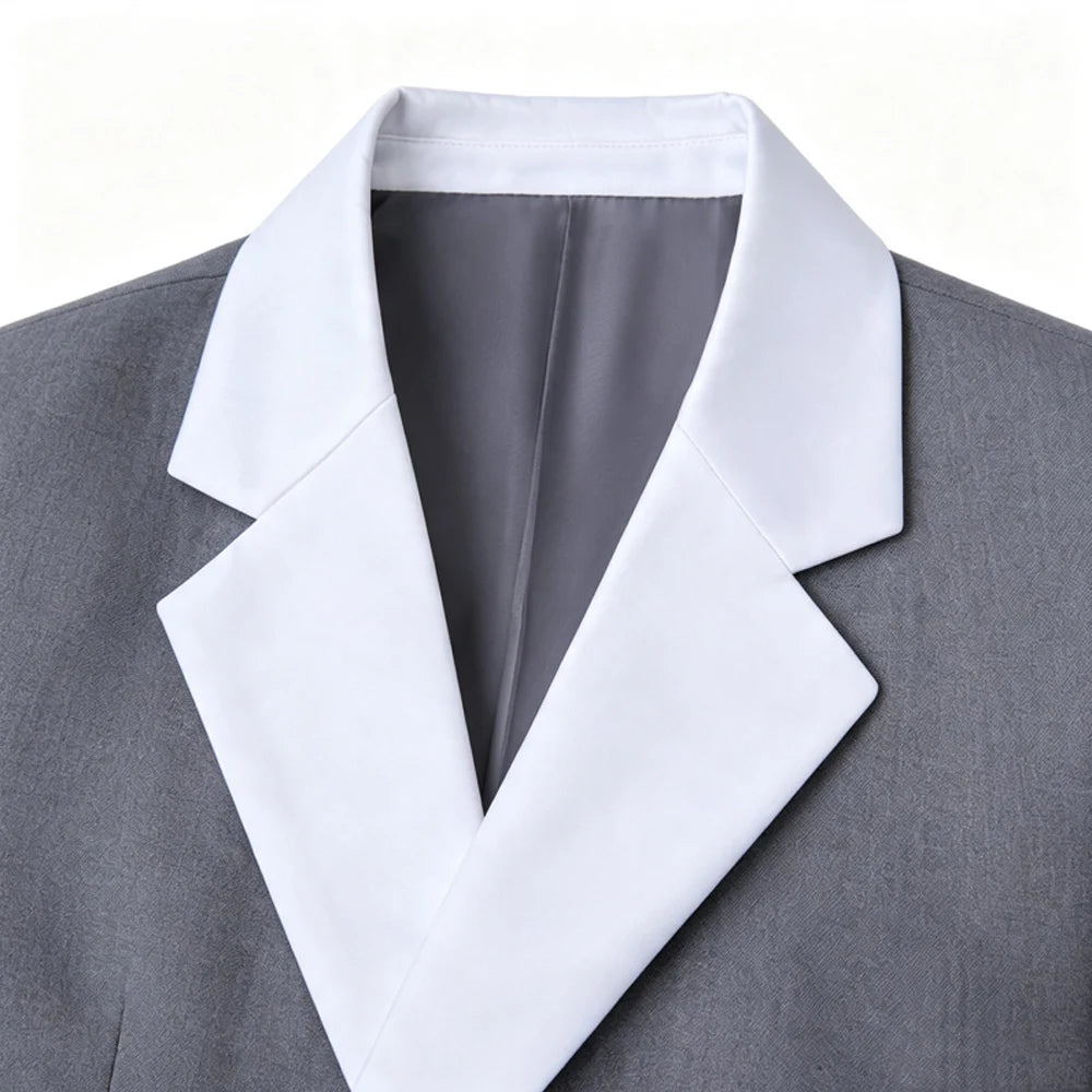 Men Tailcoat Suit 2 Pieces Double Breasted Brown Tuxedo White Contrast Lapel Cuff Groom Wedding Formal Evening Party Jacket Pants