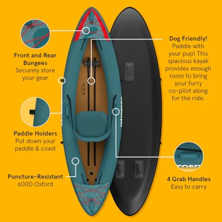 Inflatable Kayak for Adults Single Tandem 220 440lb Weight Ccity Lightweight with Paddle Pump Blue Red