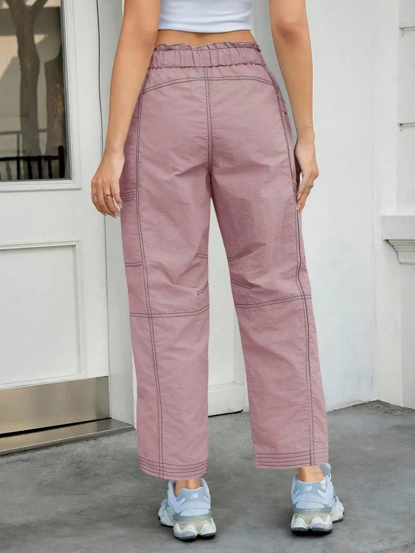 Women's Baggy Cargo Joggers With Pockets - Elastic Waist Lounge Pants  Loose Fit Casual Streetwear Sweatpants Hiking Track Pants