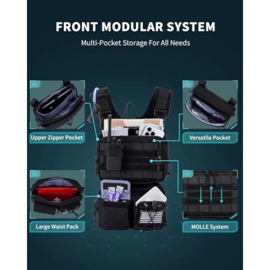 3-in-1 Running Vest with 2L Water Bladder Lightweight Tactical Hydration Backpack with Detachable Waist Pack Reflective Chest