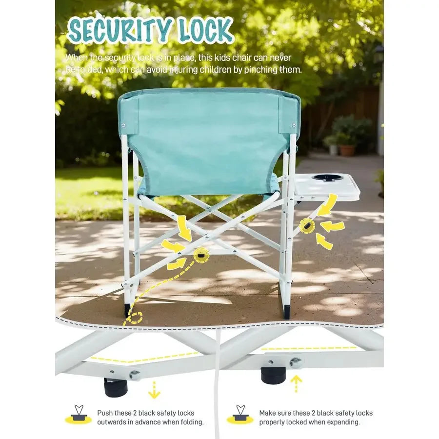 Kids Directors Chair with Side table for Camping, RV amp Sports, Padded Kid Outdoor Seat with Safety Lock, Lightweight Portable