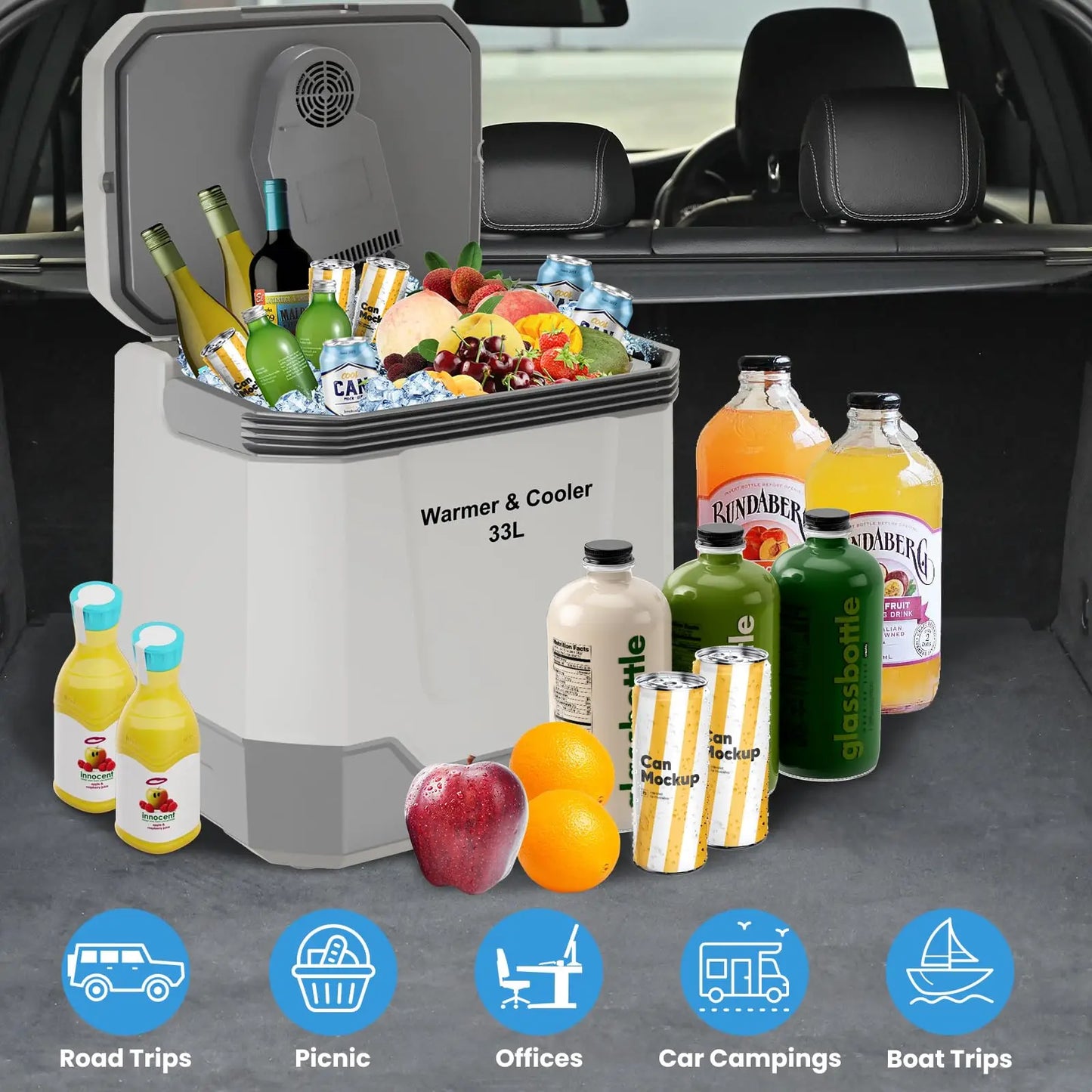 Portable 35QT Plug In Electric Cooler Warmer, 12V/110V Car Travel Cooler With Locking Handle For Camping Beach Picnic Food Home
