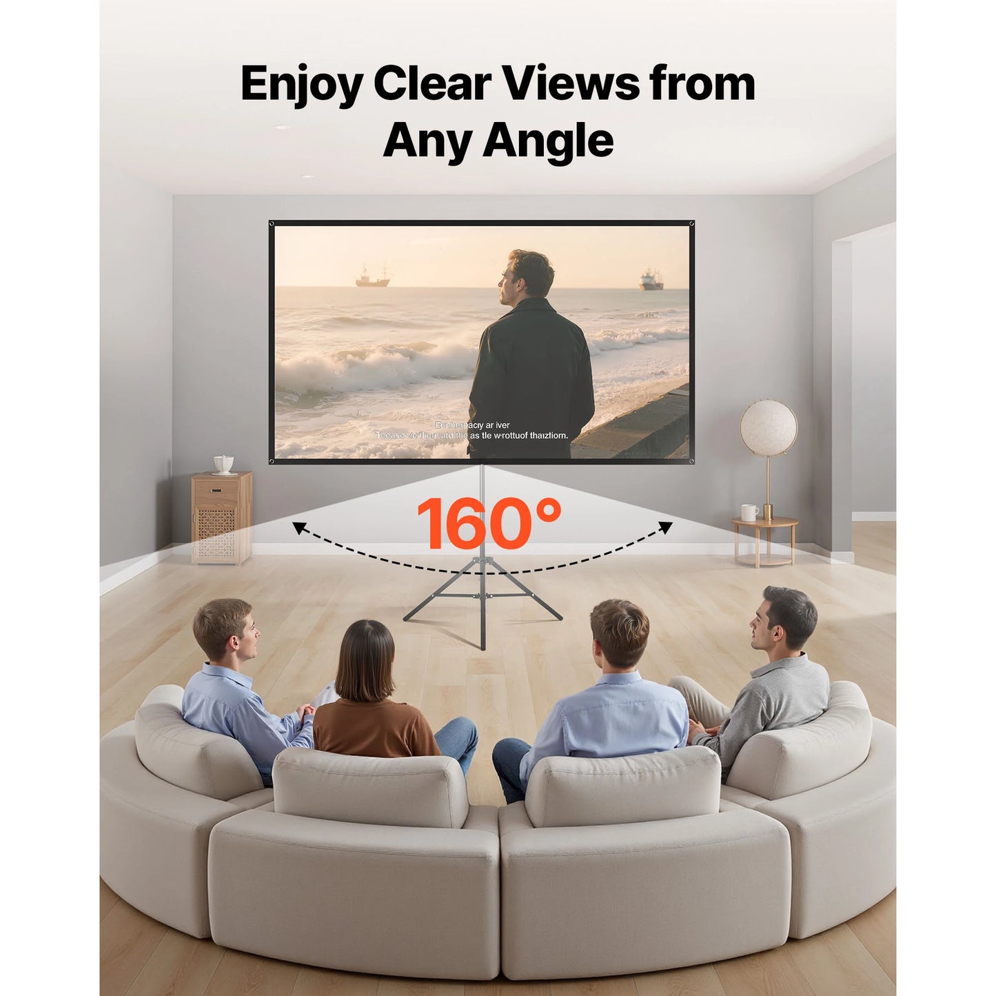 SucceBuy Projector Screen with Stand 80 Inch 160° Wide Angle Indoor Outdoor Projection Screen 16:9 4K HD Wrinkleless Portable Tripod Screens with Carry Bag for Movie Home Theater Office Presentation