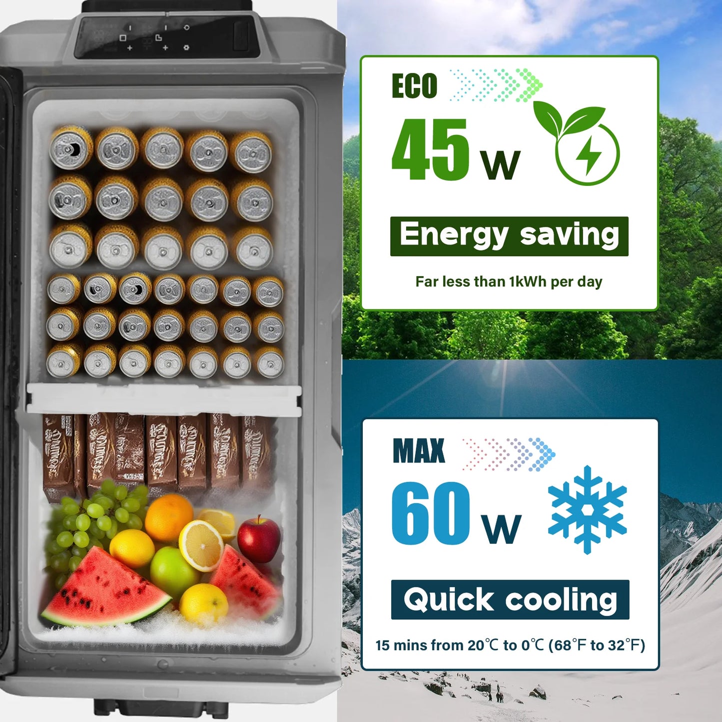 Alpicool T60 Dual Temperature Control 12 Volt Refrigerator 63 Quart Portable Car Fridge Freezer (-4°F~68°F) for Truck, RV, Boat