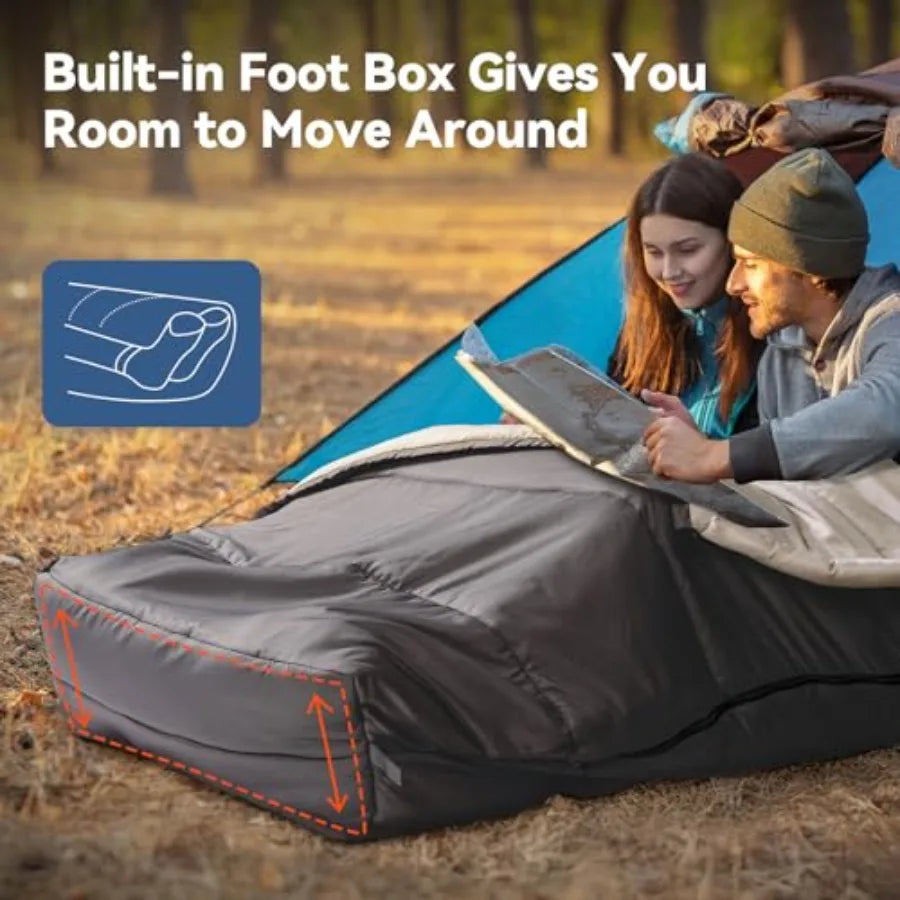 Mummy Double Sleeping Bag for Adults with Pillow Cold Weather 0 Degree 2 Person Sleeping Bag for Big Tall Mens Couples Family
