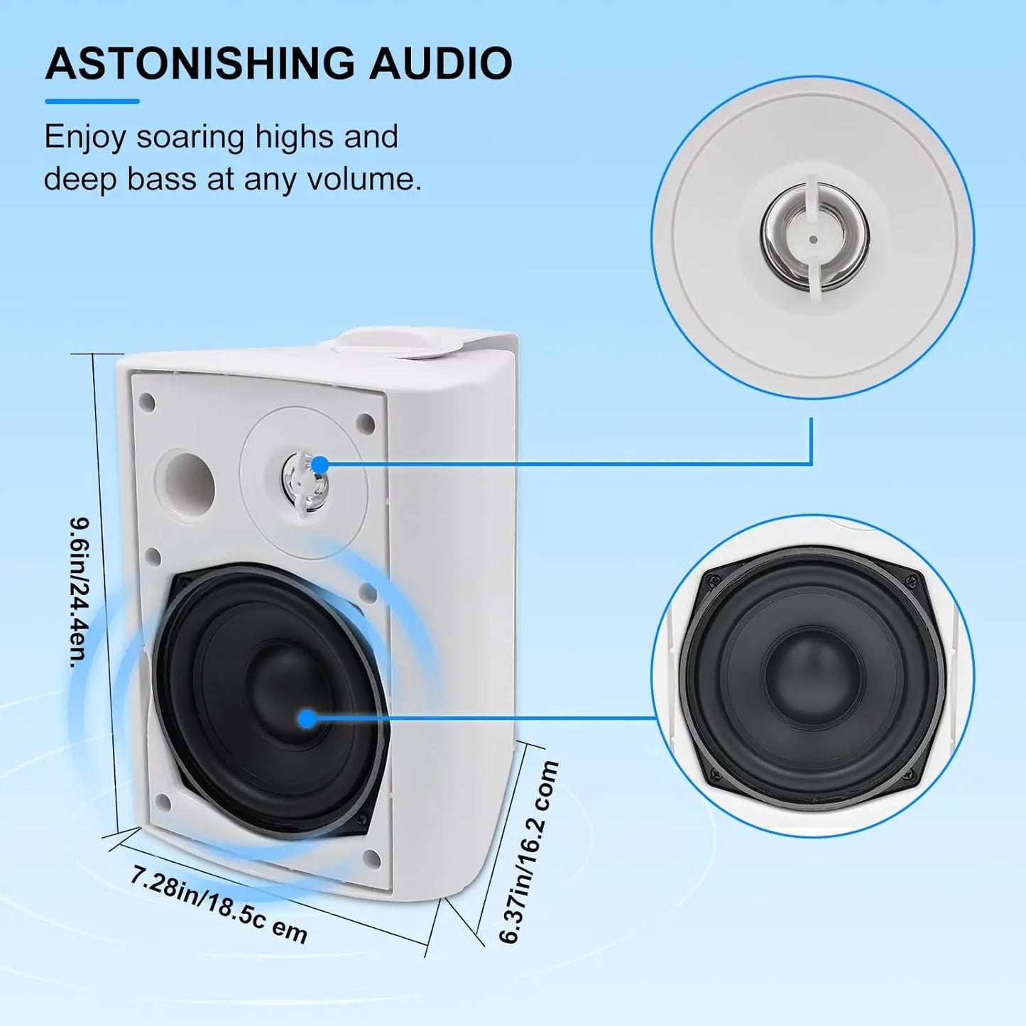 Herdio 5.25 Inches 300 Watts Indoor Outdoor Bluetooth Speakers Waterproof Wired Wall Mount System for Patio
