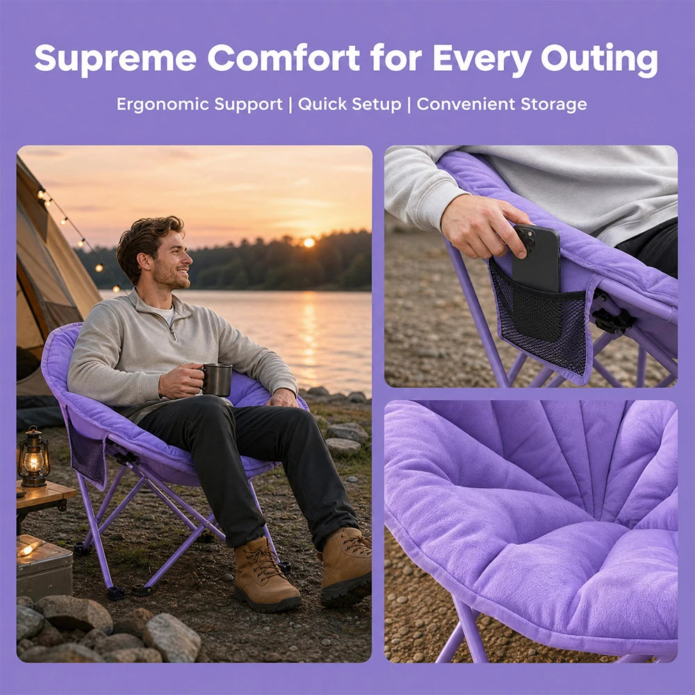 Extra Large Heavy-Duty Outdoor Camping Folding Chair with 330 Lbs Capacity Includes Storage Bag Side Net Pocket Cooler And Sport Kit for Lawn Beach Camping Travel Hiking