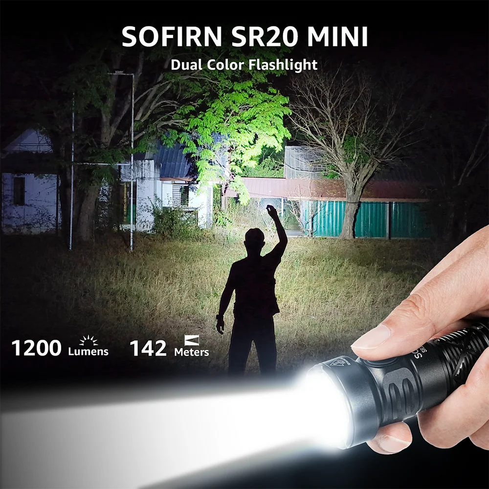 Sofirn SR20 MINI 18350 USB C Rechargeable Flashlight 1200lm Powerful EDC Torch CSP2323 LED Light 5700K White and Red Light