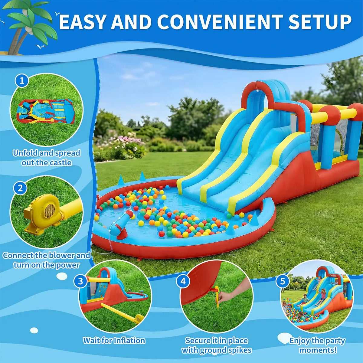 23FT 8-in-1 Inflatable Water Slide Bounce House With Blower, Dual Slides, Splash Pool, Outdoor Kids Water Park Ages 3-10