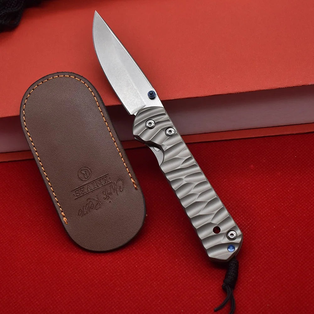 Steel Folding Knife, Ball Bearing, Stonewashed Titanium Alloy, High Hardness Sharp EDC Survival Tool for Outdoor Camping