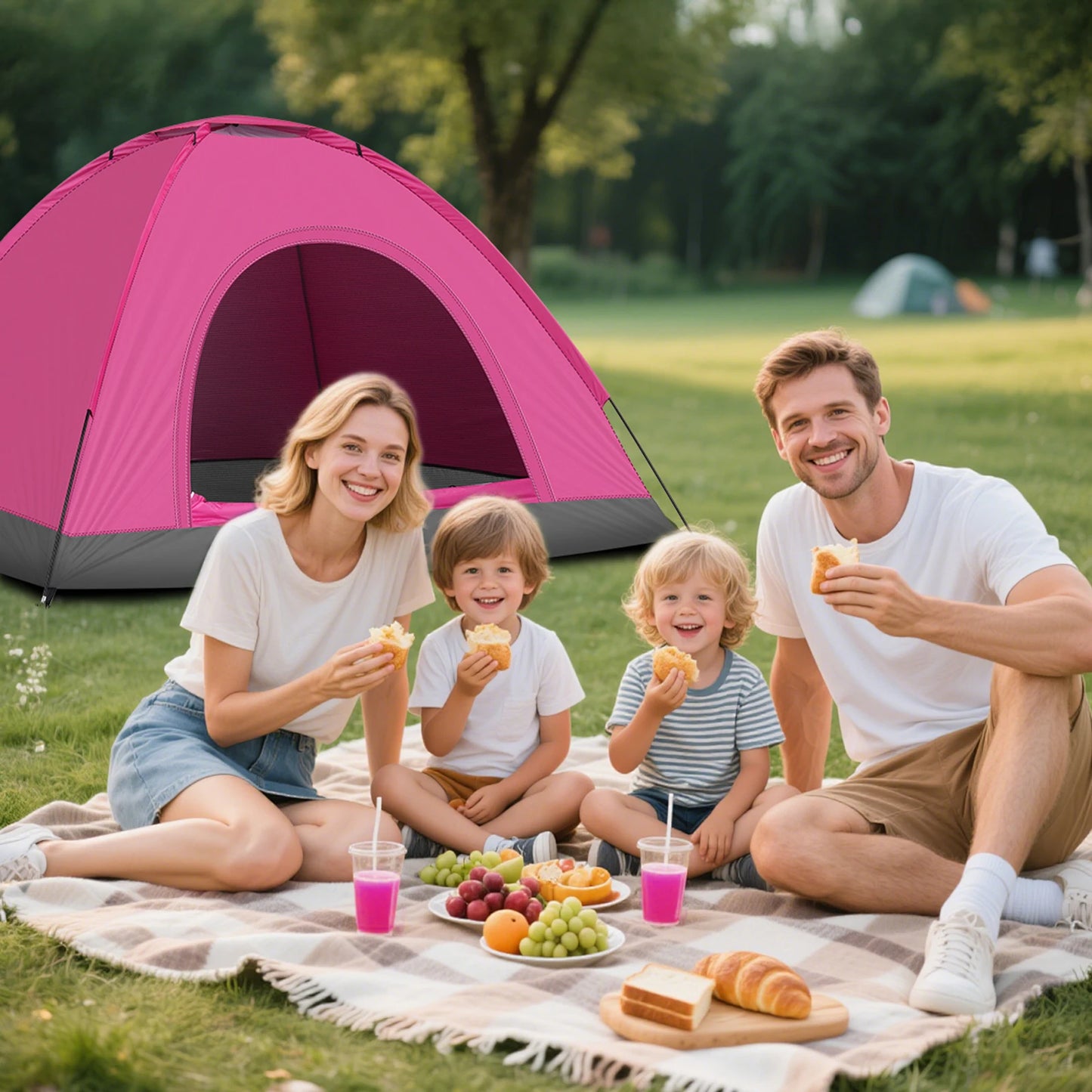 3 4 Person Camping Dome Tent Waterproof UV Proof 180T Silver Coated Polyester Fiberglass Poles Portable Bag Outdoor Pink