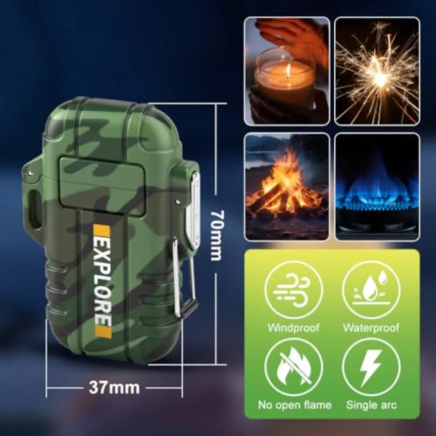 Electric Lighter USB C Rechargeable Plasma Lighter Windproof Flameless Arc Lighters, Waterproof Matches for Camping Hiking Hunt