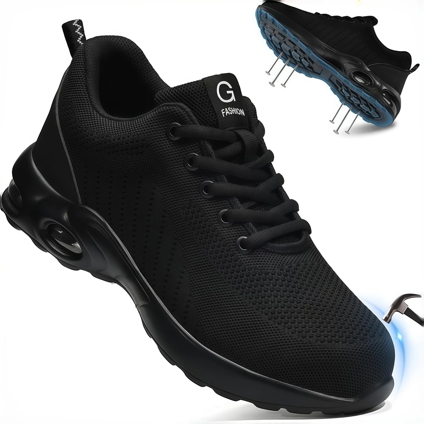 Men Safety Shoes Work Boots, Summer Solid Color Lightweight Breathable Steel Toe Anti-Smash Indestructible Tactical Work Sneakers