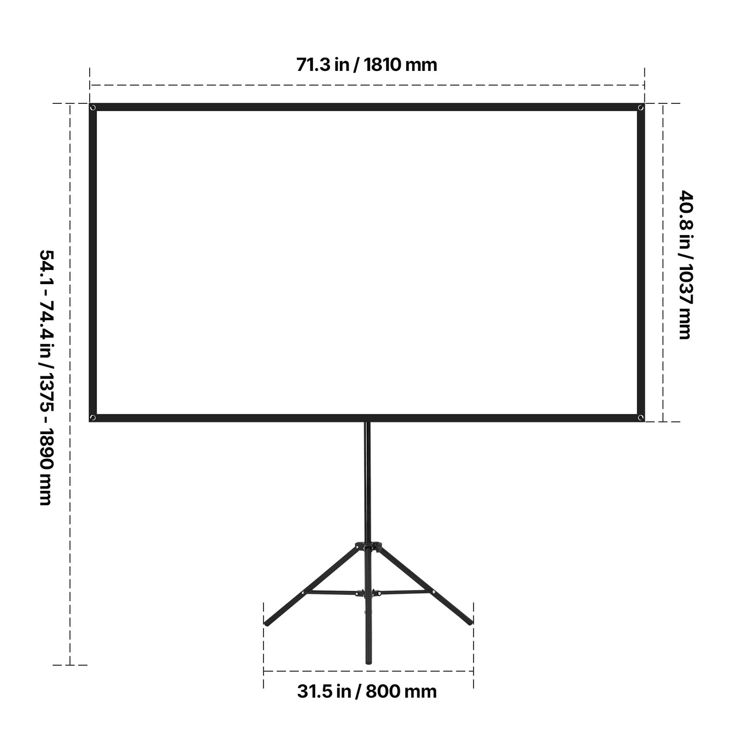 SucceBuy Projector Screen with Stand 80 Inch 160° Wide Angle Indoor Outdoor Projection Screen 16:9 4K HD Wrinkleless Portable Tripod Screens with Carry Bag for Movie Home Theater Office Presentation