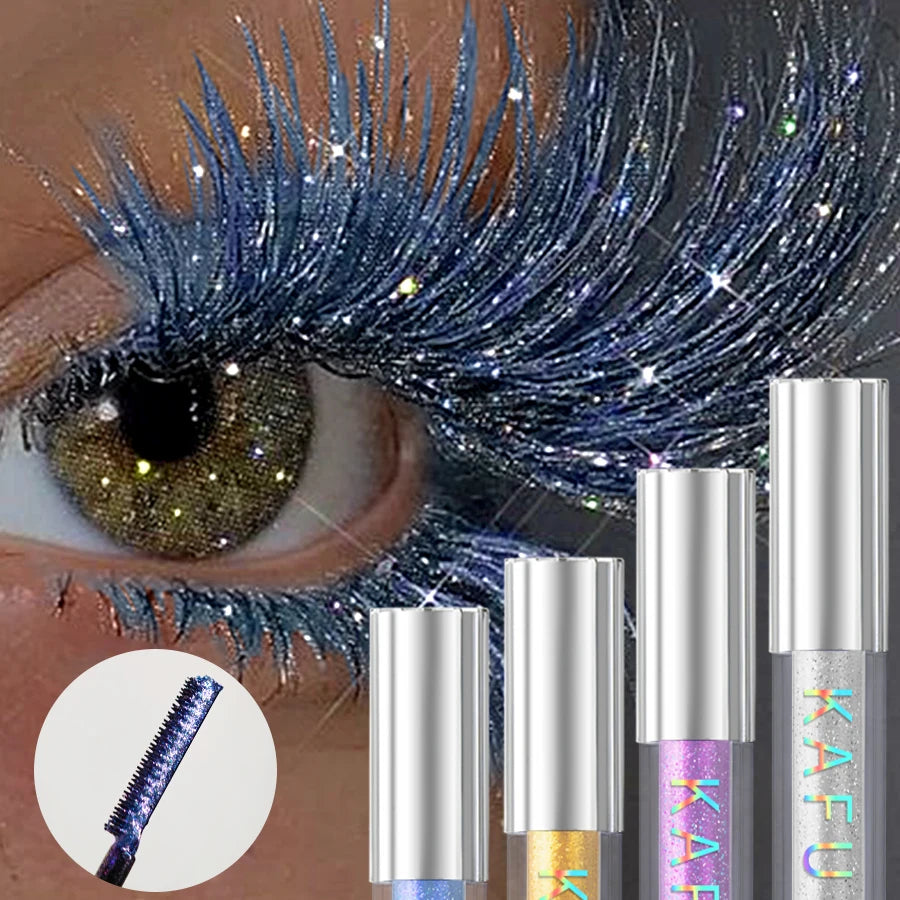 4pcs Diamond Mascara Shining Sweet Proof Glitter Eyelashes Quick Dry Lasting Curling Thick Waterproof Mascara Shimmer Blue Pink White Yellow Eye Makeup Eye Cosmetics for Women Gifts