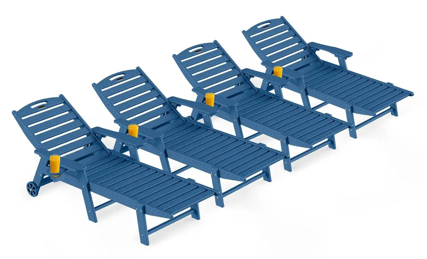Outdoor Lounge Chair Set of 4, All Weather Patio Chaise Lounge Chairs for Outside, HDPE Chair with Rolling Wheels &, Customized