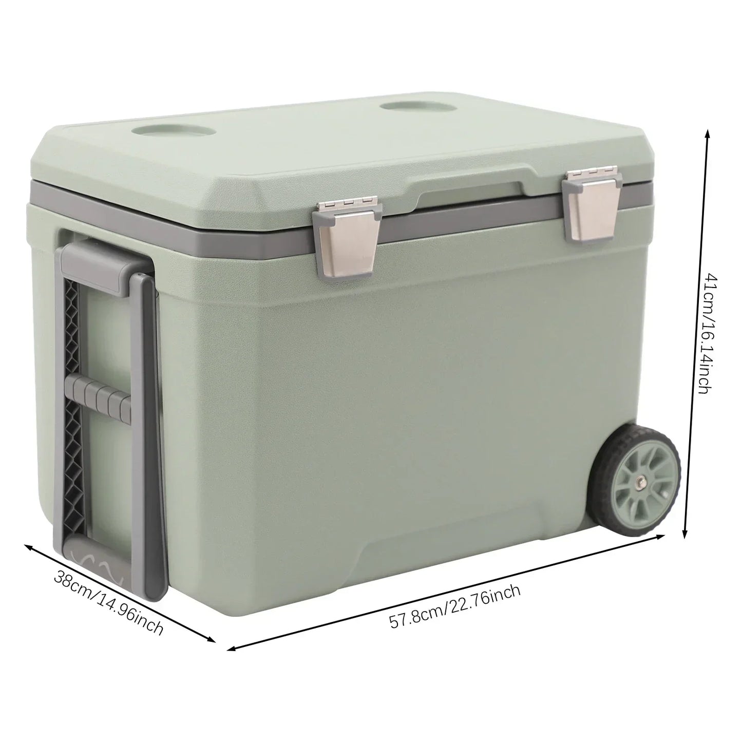 47.5QT Insulated Hard Cooler with Wheels Portable Ice Chest Box, Wheeled Cooler Drybox Cooler with Handle for Camping, Boating