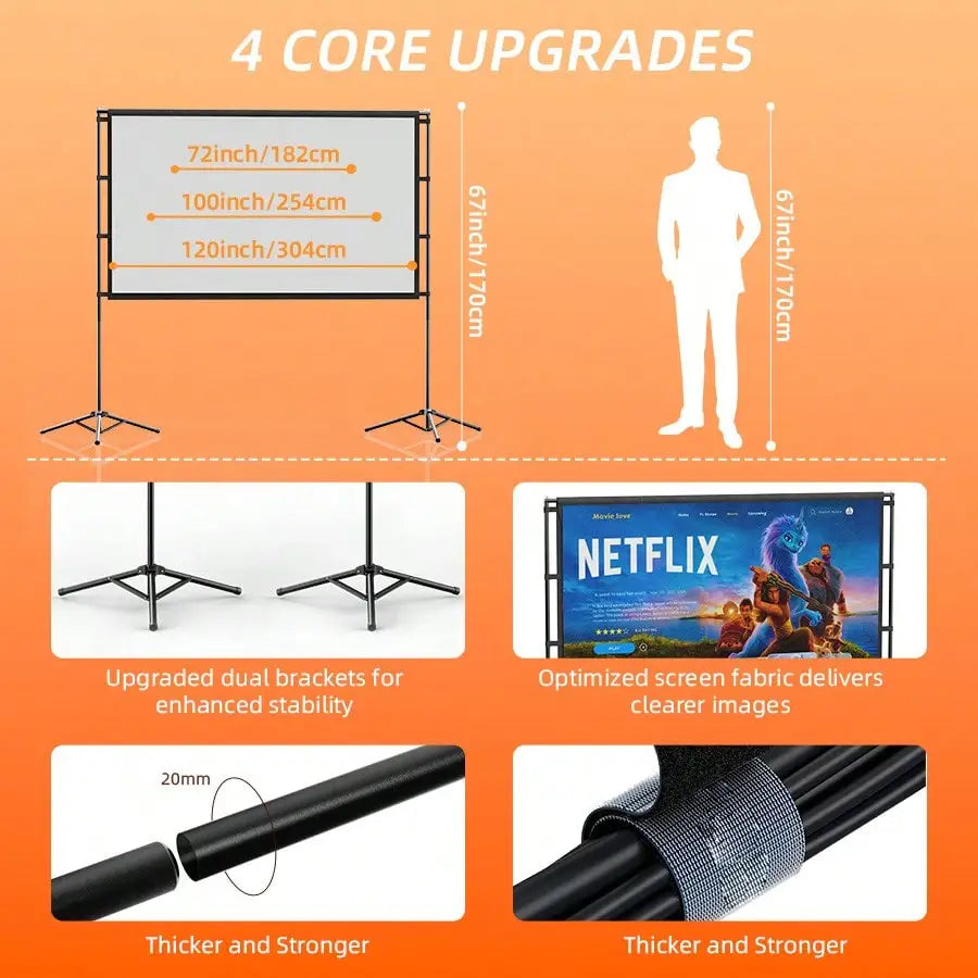 XBJ 100 Inch 4K Ultra HD Projection Screen 16:9 Foldable Portable Projector Screen With Dual Stands & Storage Bag For Indoor Outdoor Home Theater Movie Night Party