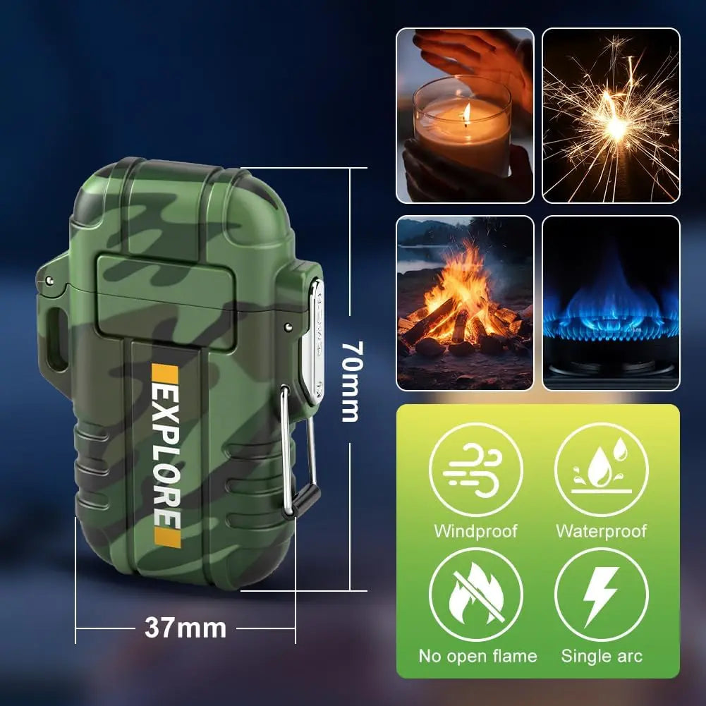 USB-C Rechargeable Plasma Lighter, Windproof Waterproof Flameless Arc for Camping Hiking Survival Gear Gifts