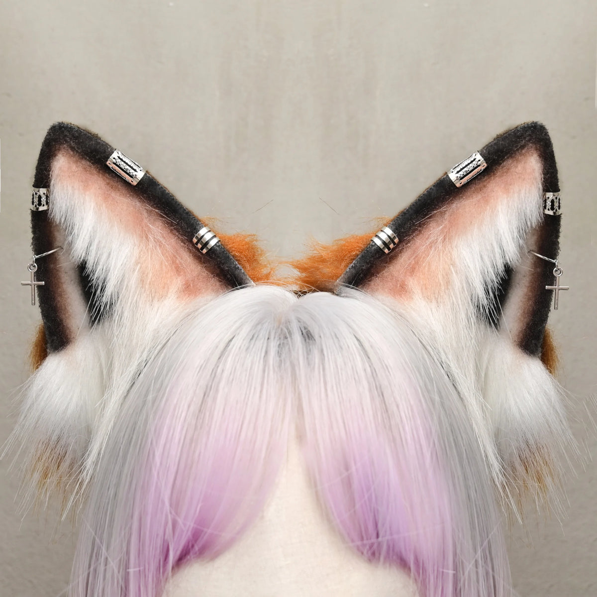 Handmade Faux Fur Fox Ears Headband with Accessories Realistic Furry Animal Ears Hair Hoop Cosplay Costume Headpiece for Halloween Party Festival Rave Outfit Women Adults