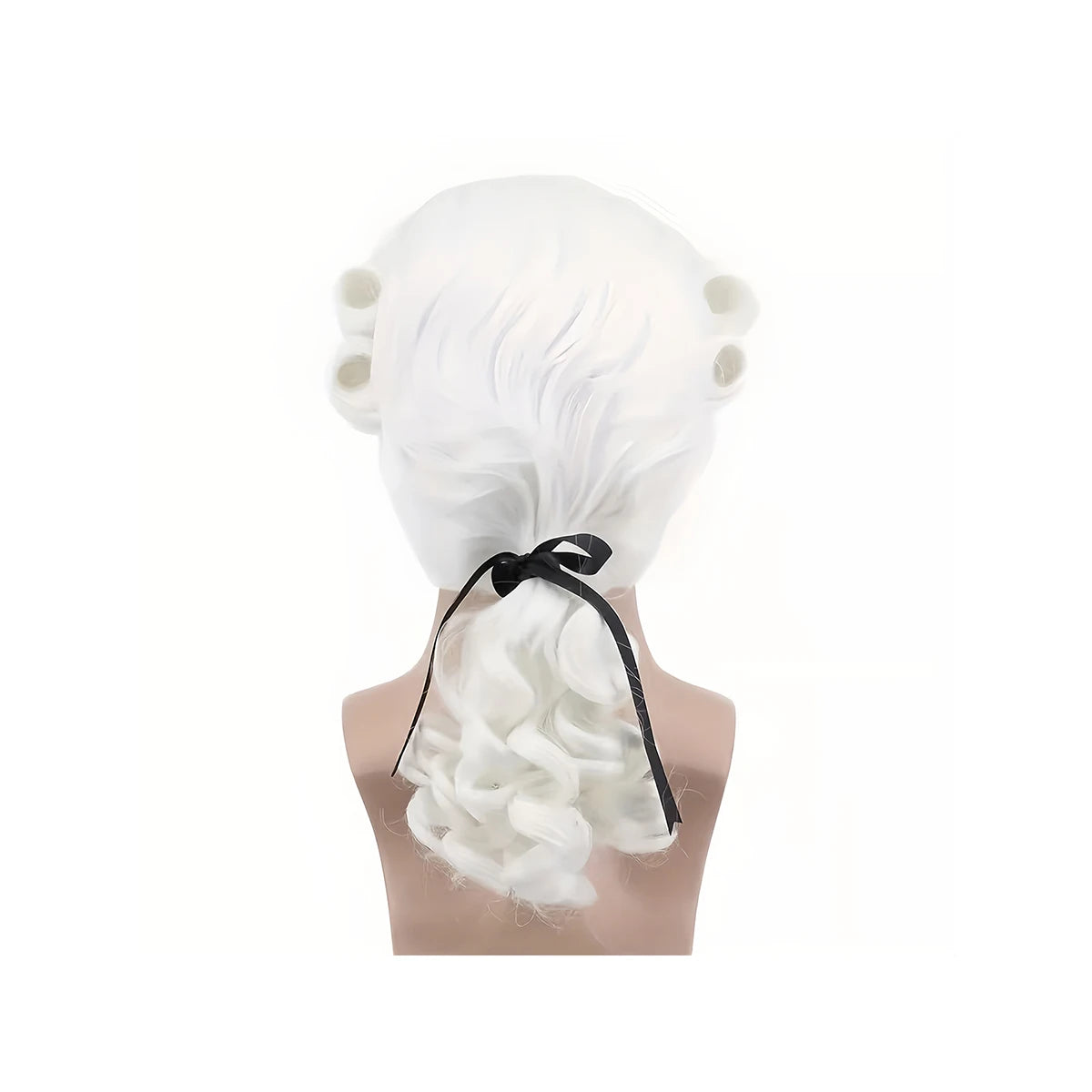 **White Colonial Wig Synthetic Long Curly Ponytail 18th Century Historical Judge Barrister Costume Wig Halloween Cosplay Party