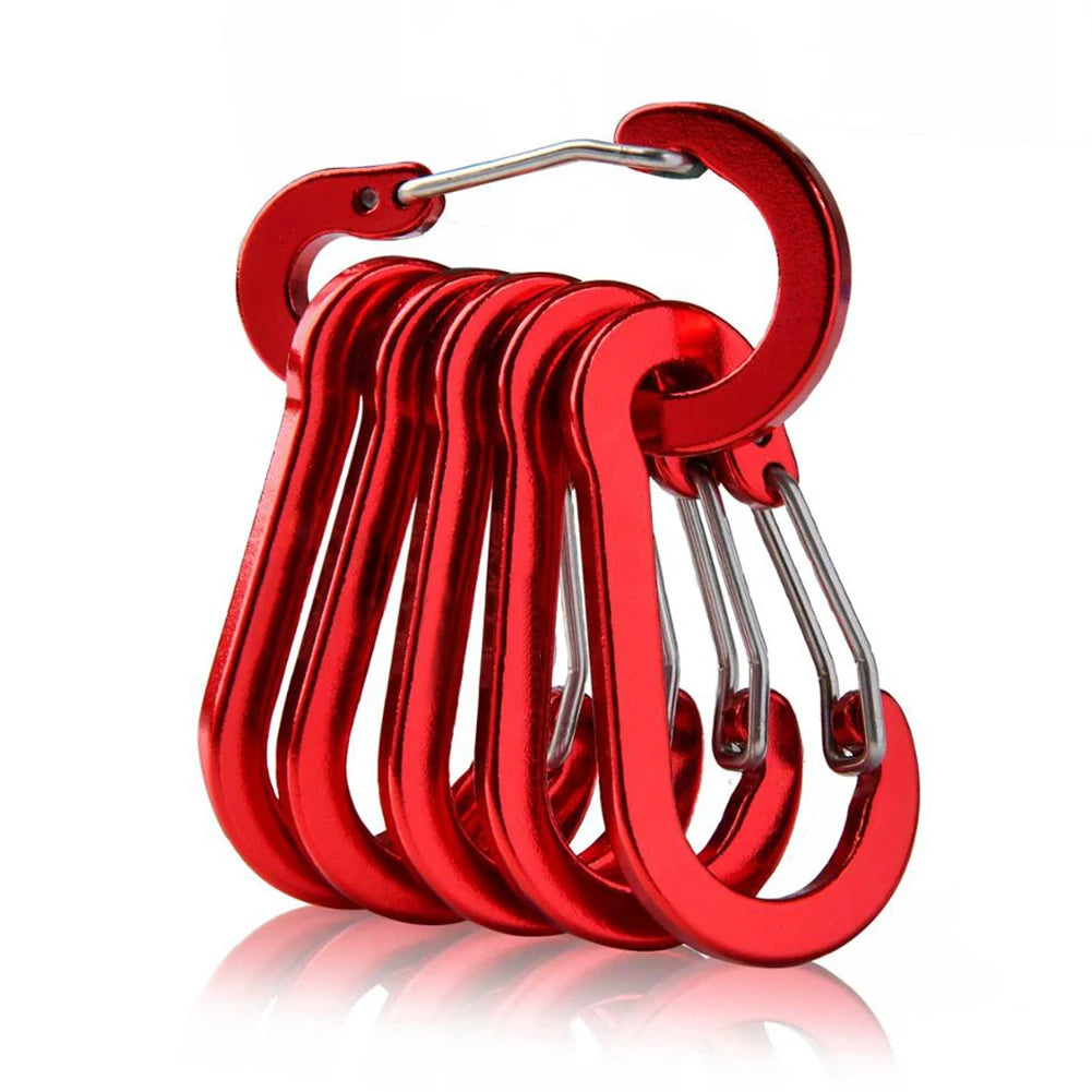 6Pcs Outdoor Carabiner Keychain D Shape Carabiner Spring Snap Clip Multifunctional Fishing Climbing Acessories