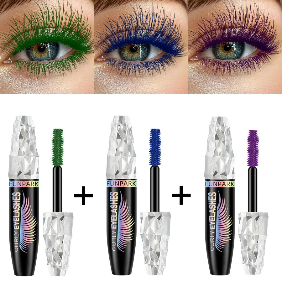 3pcs Color Mascara 5D Black Waterproof Mascara Lengthens Eyelashes Extension Thick Silk Fiber Mascara Female Makeup Eye Cosmetics Tools  for  Women Gifts Green Blue Purple for Eye Lashes