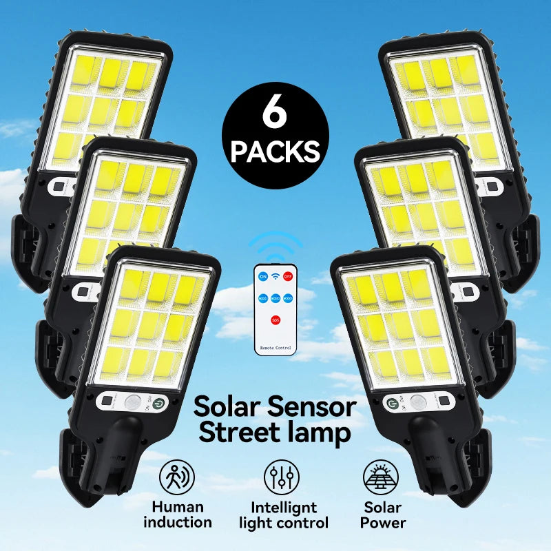 Solar Outdoor LED Courtyard Wall Lamp 3 Light Modes Remote Control Human Body Induction Garden Terrace Garage Door Street Lamp