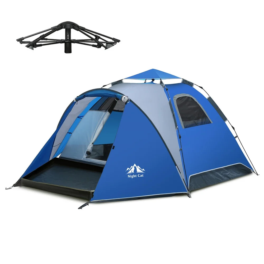 Night Cat Pop Up Tent 2-3 Persons Instant Set Up Tent with Footprint Tarp & Porch, Automatic Double Layer Waterproof Camping Tent with Rainfly