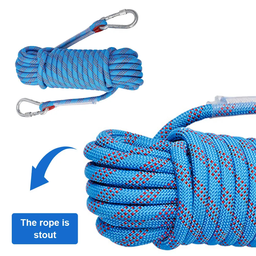 10mm Rock Climbing Rope with 2 Hooks Outdoor Static Rapelling Rope 10m/20m/30m Mountaineering Rope for Outdoor Sports