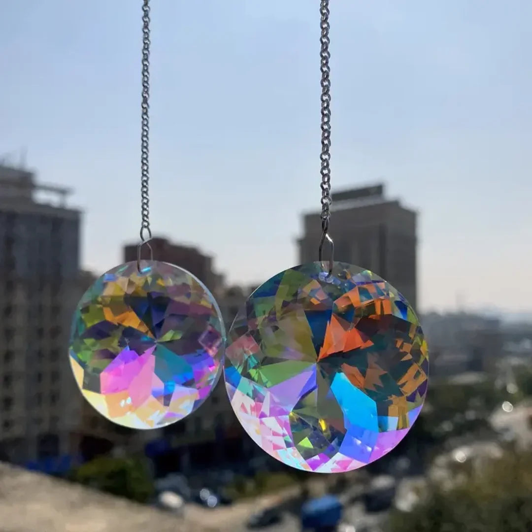 2pcs, Round Crystal Sun Catchers, Glass Prism Hanging Sun Catchers, Rainbow Maker For Window, Balcony, Kitchen, Garden Decoration
