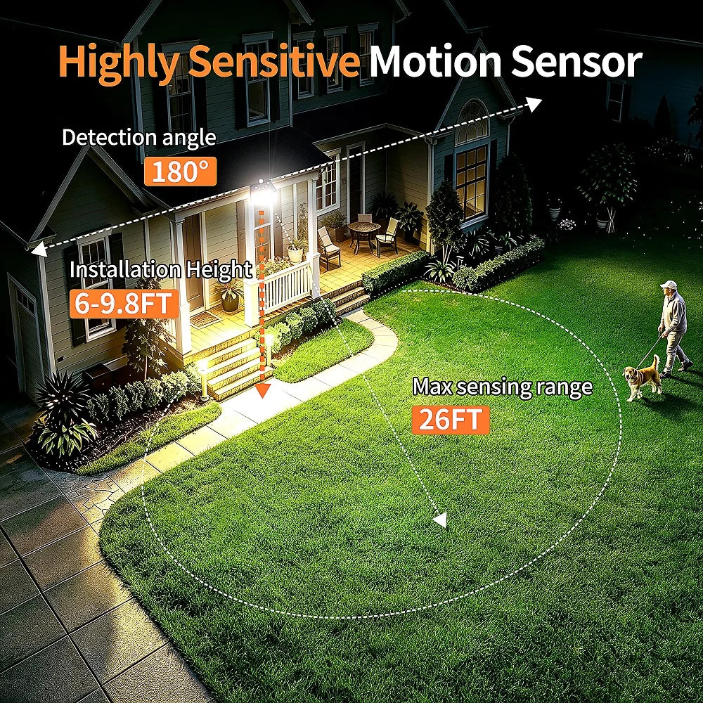 intelamp Long Battery Life 4000mAh Outdoor Solar Floodlight 3 Color Modes With Radar Detection For Garden Terrace Courtyard