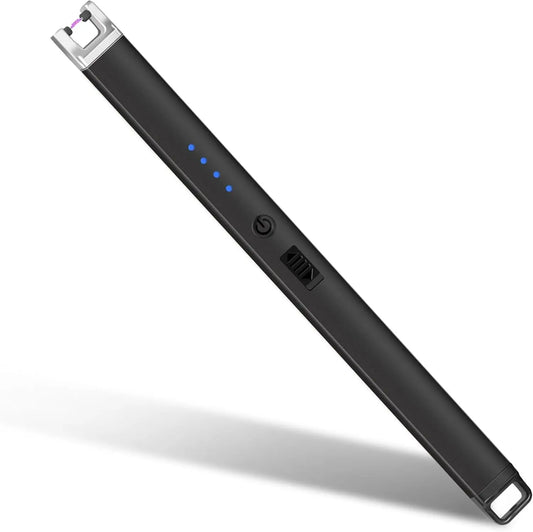 Rechargeable Electric Lighter with Battery Indicator and Safety Switch for Candles, BBQ, Camping