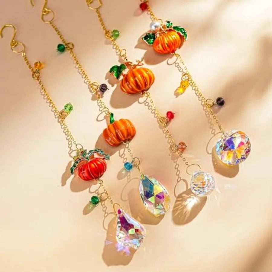 Set 4 Fall Suncatchers Crystals Sun Catchers Indoor Window Hanging Thanksgiving Christmas Tree Decorations for Farmhouse Harves