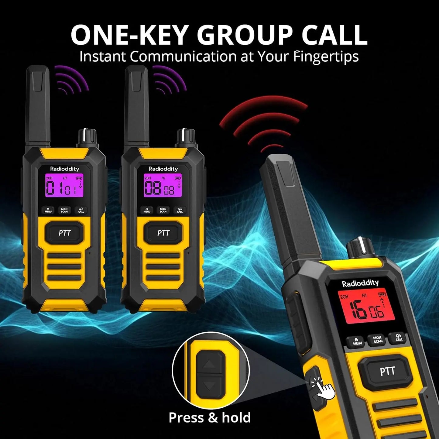 Waterproof Floating Walkie Talkies, Long Range Two-Way Radio with 2400mAh Battery, SOS Alert, for Outdoor Use, 4 Packs