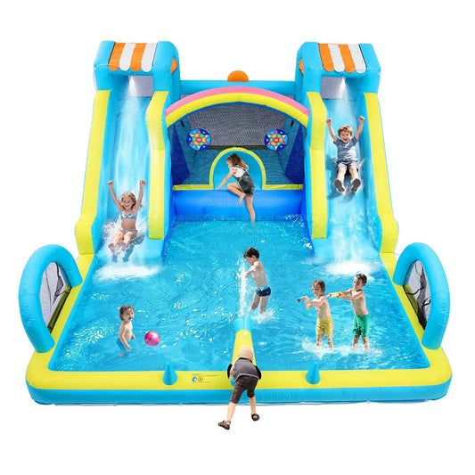 Double Water Slide Inflatable Bounce House for Kids,Premium Oxford Bouncy Castle with Blower,Play Center for Backyard Family Fun