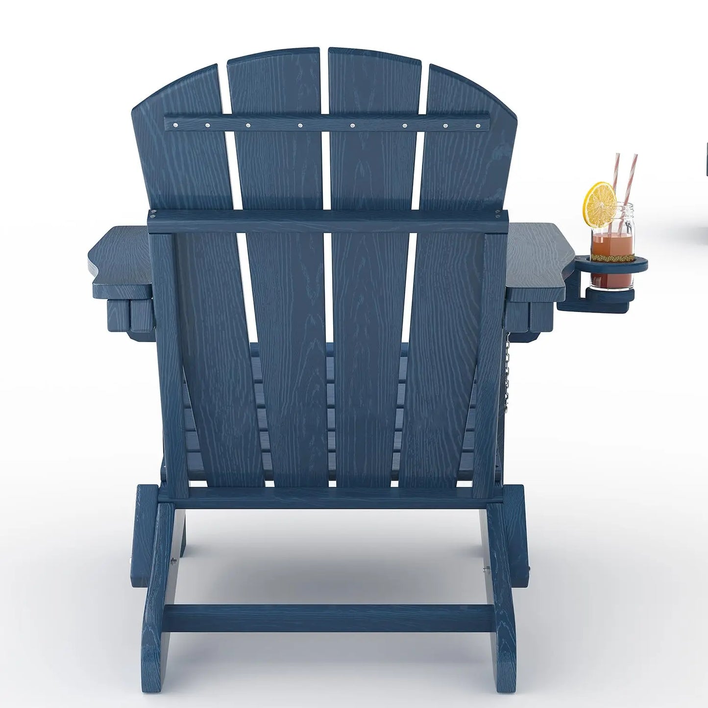 1 PC Folding Adirondack Chair, All-Weather HDPE Outdoor Chair, Wooden Textured with Cup Holder for patios, Decks, Gardens, Fire Pits