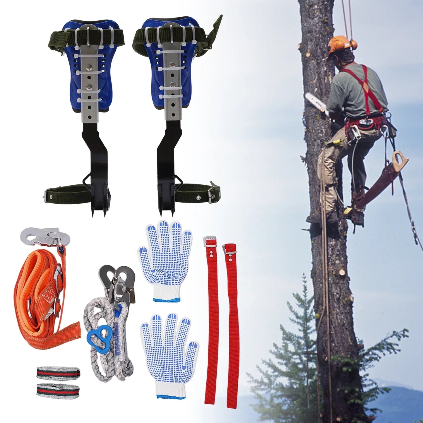 NEWEST Tree Climbing Spike Set - Adjustable Tree Climbing Gear with Spike Tool - Bearing Capacity up to 150 kg/ 330.69 lbs